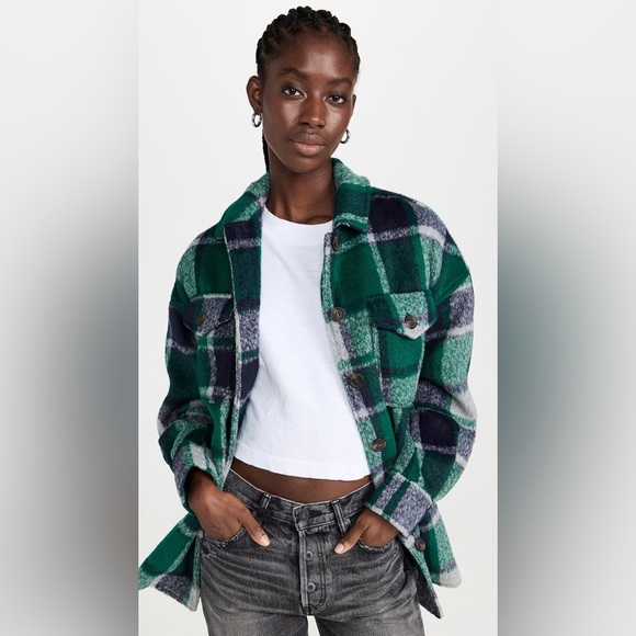 ✨AVEC LES FILLES✨Plaid Felt Shirt Jacket - Picture 2 of 12